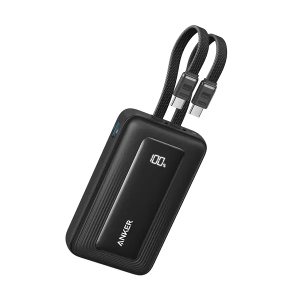 شاحن Anker Zolo Power Bank 10000mAh 35W مع كابلات USB-C مزدوجة مدمجة - أسود