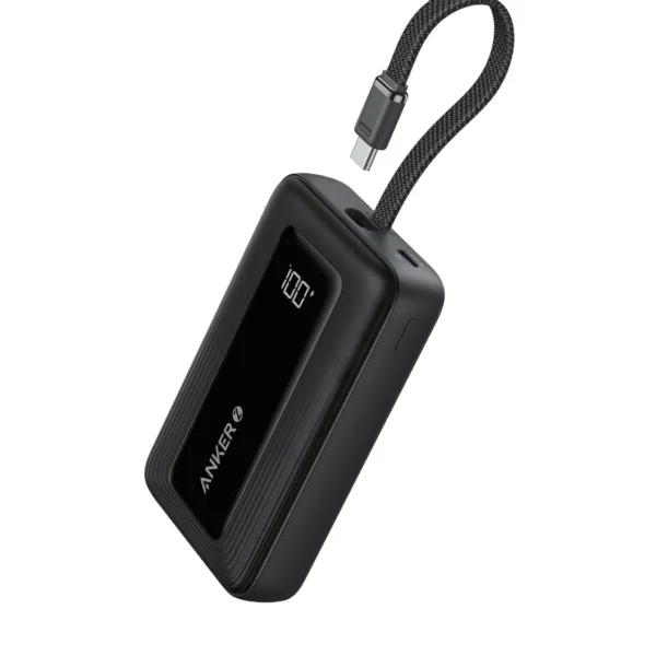 شاحن باور بانك Anker Zolo المحمول فائق السرعة 10000 مللي أمبير مع كيبل USB-C مدمج - 30 وات (أسود)