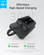 Anker Zolo 10000mAh Ultra-Fast Portable Power Bank Charger with Built-in USB-C Cable - 30W (Black)18-month warranty from the local official agent - Image 5