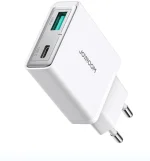 شاحن حائط Joyroom JR-TCF14 فائق النحافة 20 واط بمنفذي USB-C و USB-A (أبيض)