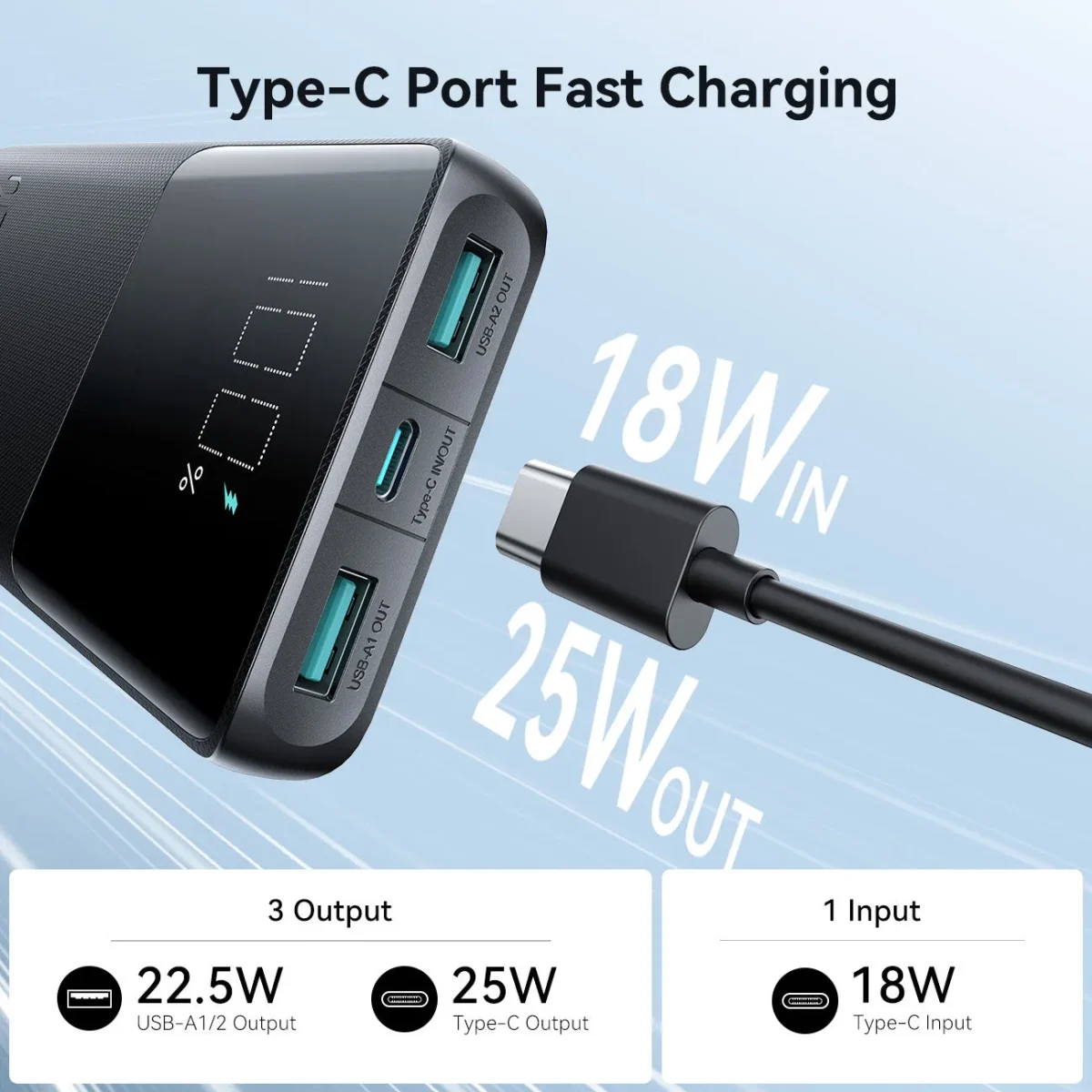 Joyroom JR-PBF20 Portable 10000mAh Power Bank with 25W Fast Digital Charging - Image 3