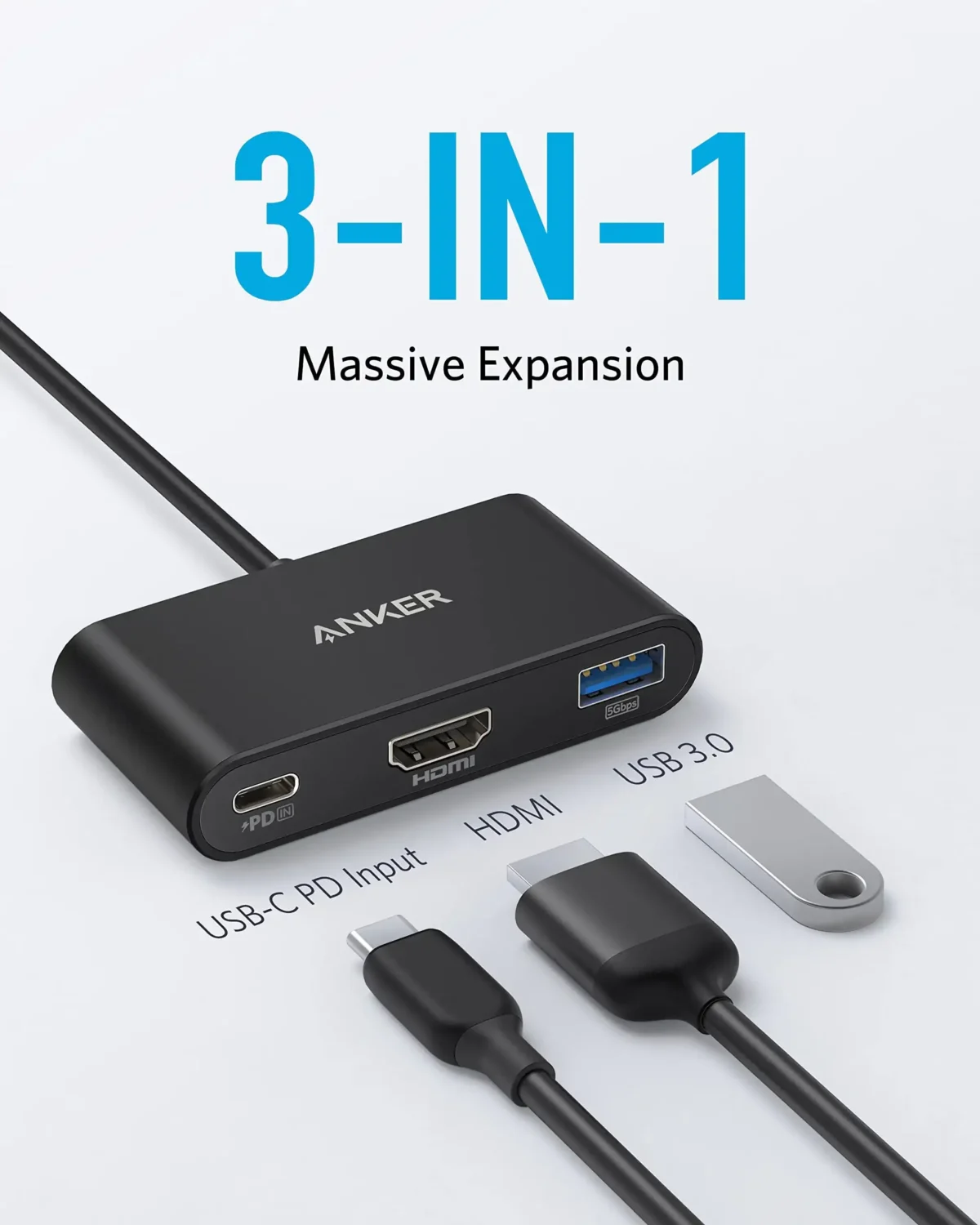 Anker Hub USB-C 3-in-1 - Black | A8339HA1-18-month warranty from the local official agent - Image 2