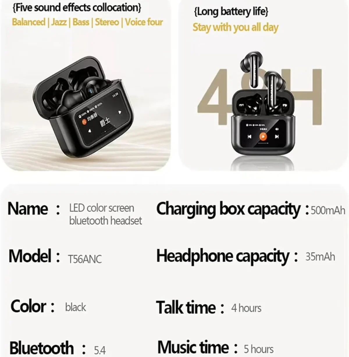 AWEI T96 ANC Wireless Earphones with Bluetooth 5.4 and LED Display - White - Image 2