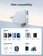 ⁦شاحن حائط Joyroom JR-TCF14 فائق النحافة 20 واط بمنفذي USB-C و USB-A (أبيض)⁩ - الصورة ⁦5⁩