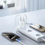 ⁦شاحن حائط Joyroom JR-TCF14 فائق النحافة 20 واط بمنفذي USB-C و USB-A (أبيض)⁩ - الصورة ⁦6⁩