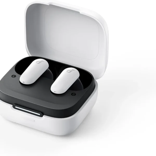 سماعة لاسلكية Anker Soundcore R50i NC بمكبرات 10 ملم وباس عميق، بلوتوث 5.3، 45 ساعة تشغيل، مقاومة للماء IP54، و4 ميكروفونات لمكالمات واضحة بالذكاء الاصطناعي. متوفرة باللون الأبيض.
