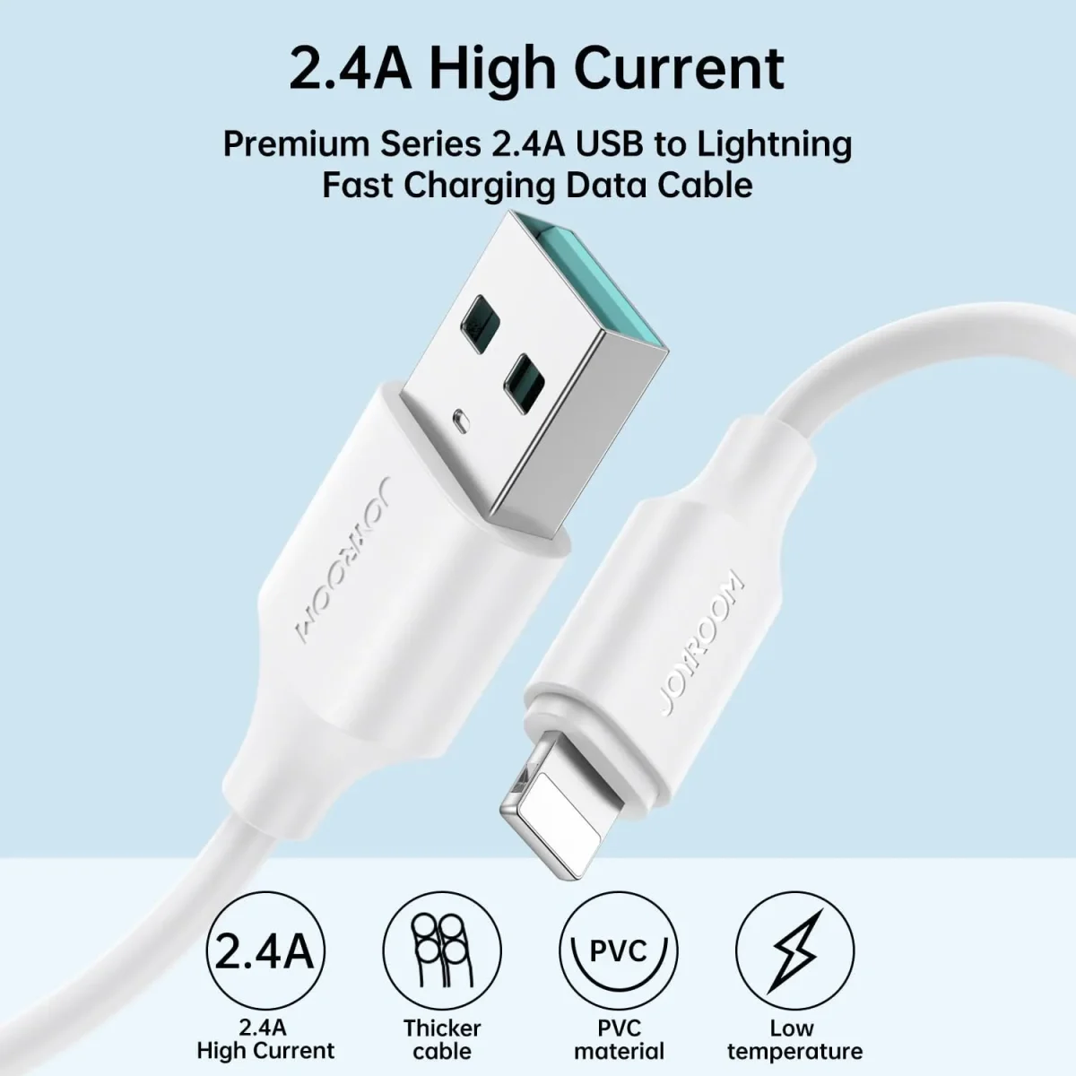 S-A9 White 0.25m USB-A to Lightning Fast Data Charging Cable - Image 3