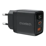شاحن حائط Choetech GaN بقوة 35 واط مع شاشة ومنفذي USB-C و USB-A (أسود)