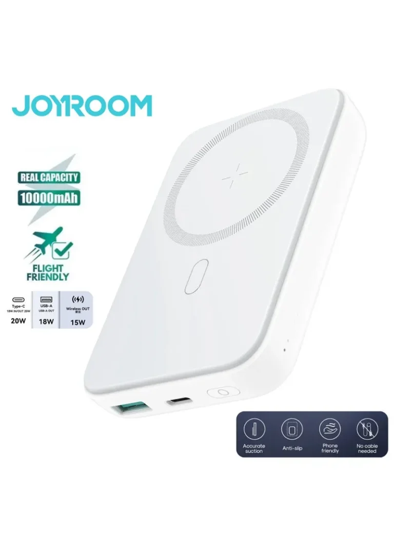 باور بانك لاسلكي مغناطيسي صغير Joyroom JR-W020 بقوة 20 واط وسعة 10000 مللي أمبير - أبيض