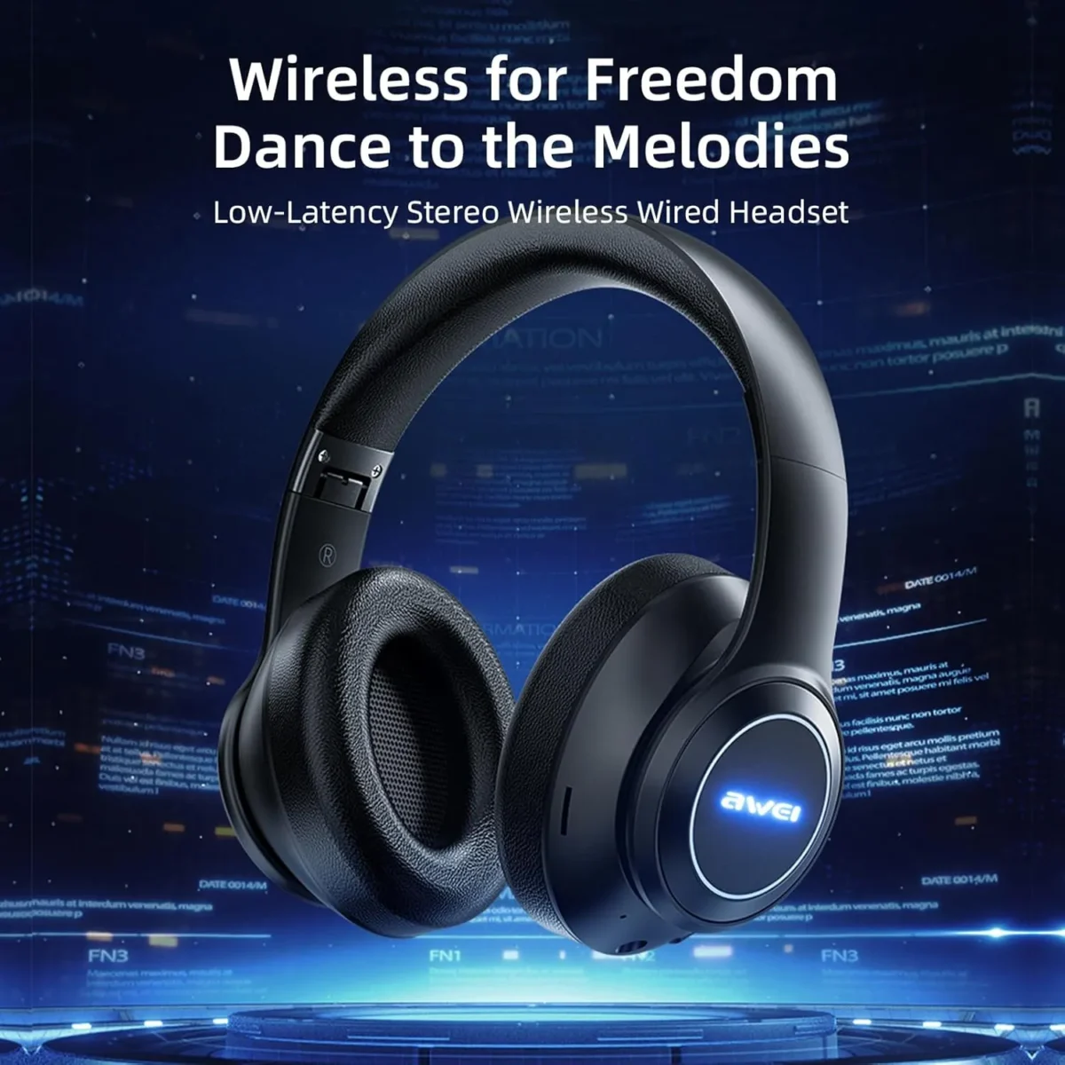 AWEI A200BL Rechargeable Wireless Bluetooth Headphones with Memory Card Slot - Black - Image 2
