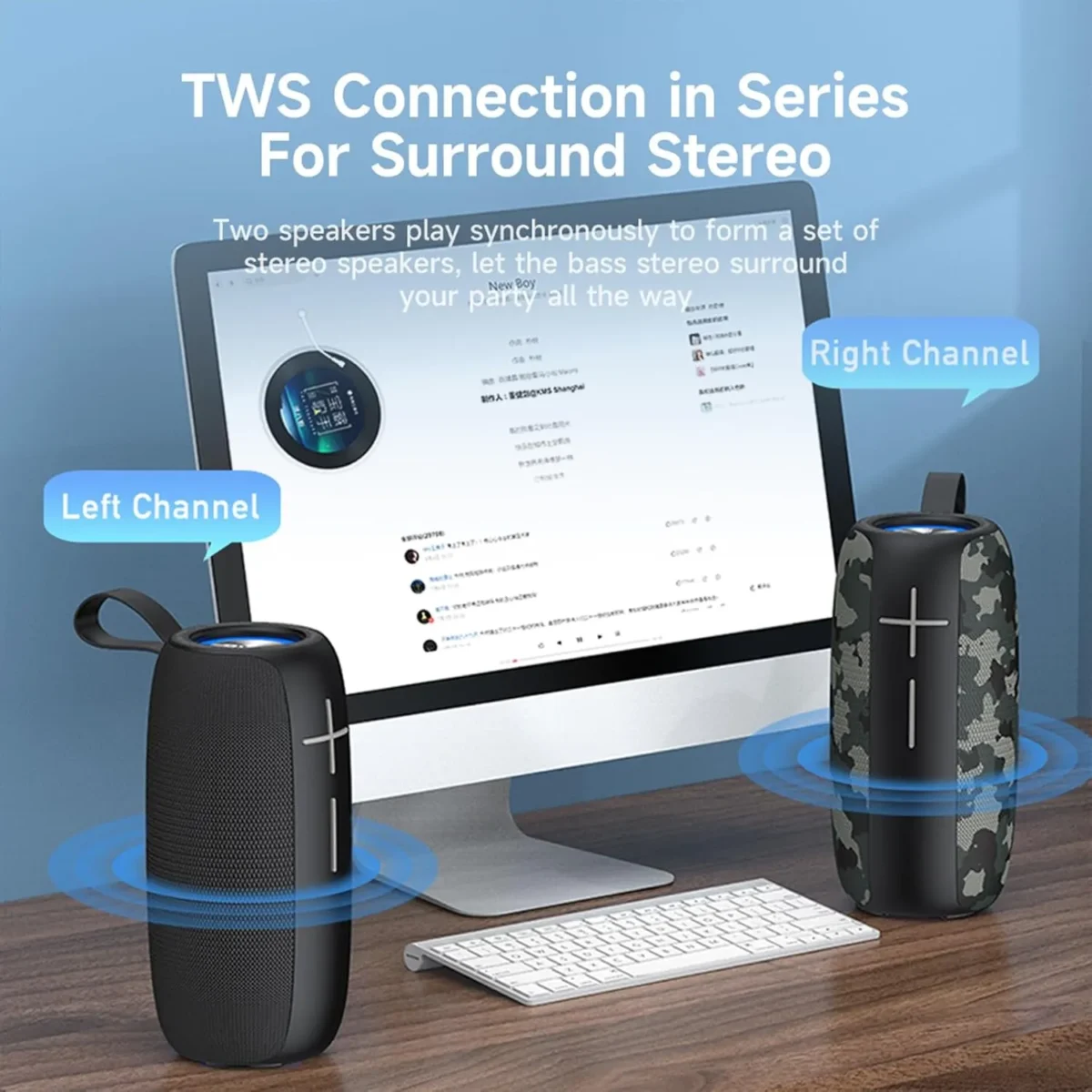 Awei Y370 Portable Waterproof Bluetooth Speaker with LED Light and FM Radio - Black - Image 5