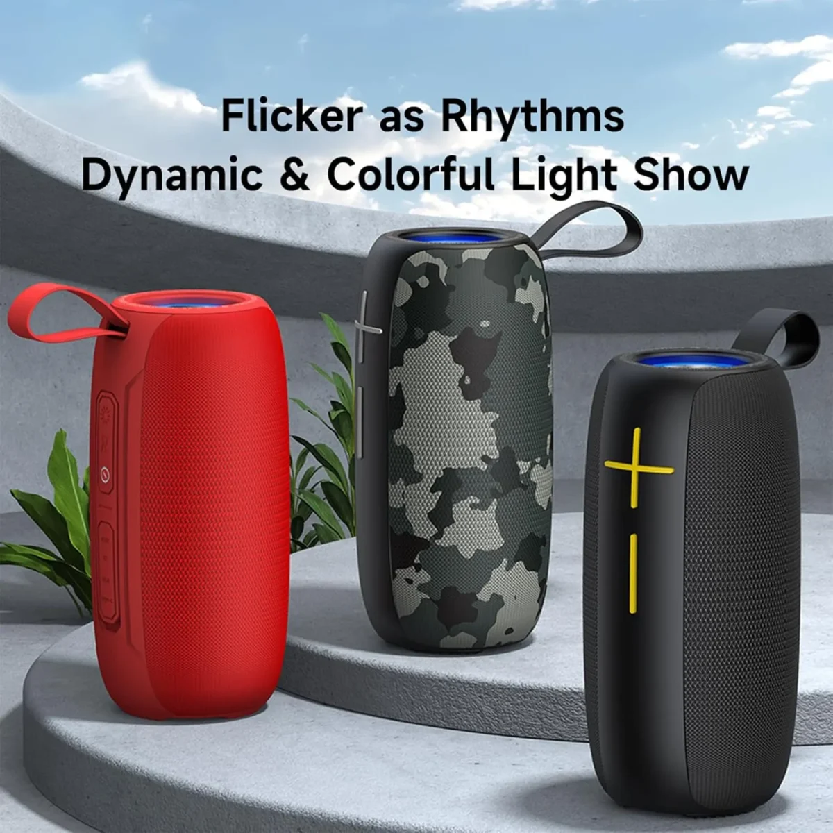 Awei Y370 Portable Waterproof Bluetooth Speaker with LED Light and FM Radio - Black - Image 7