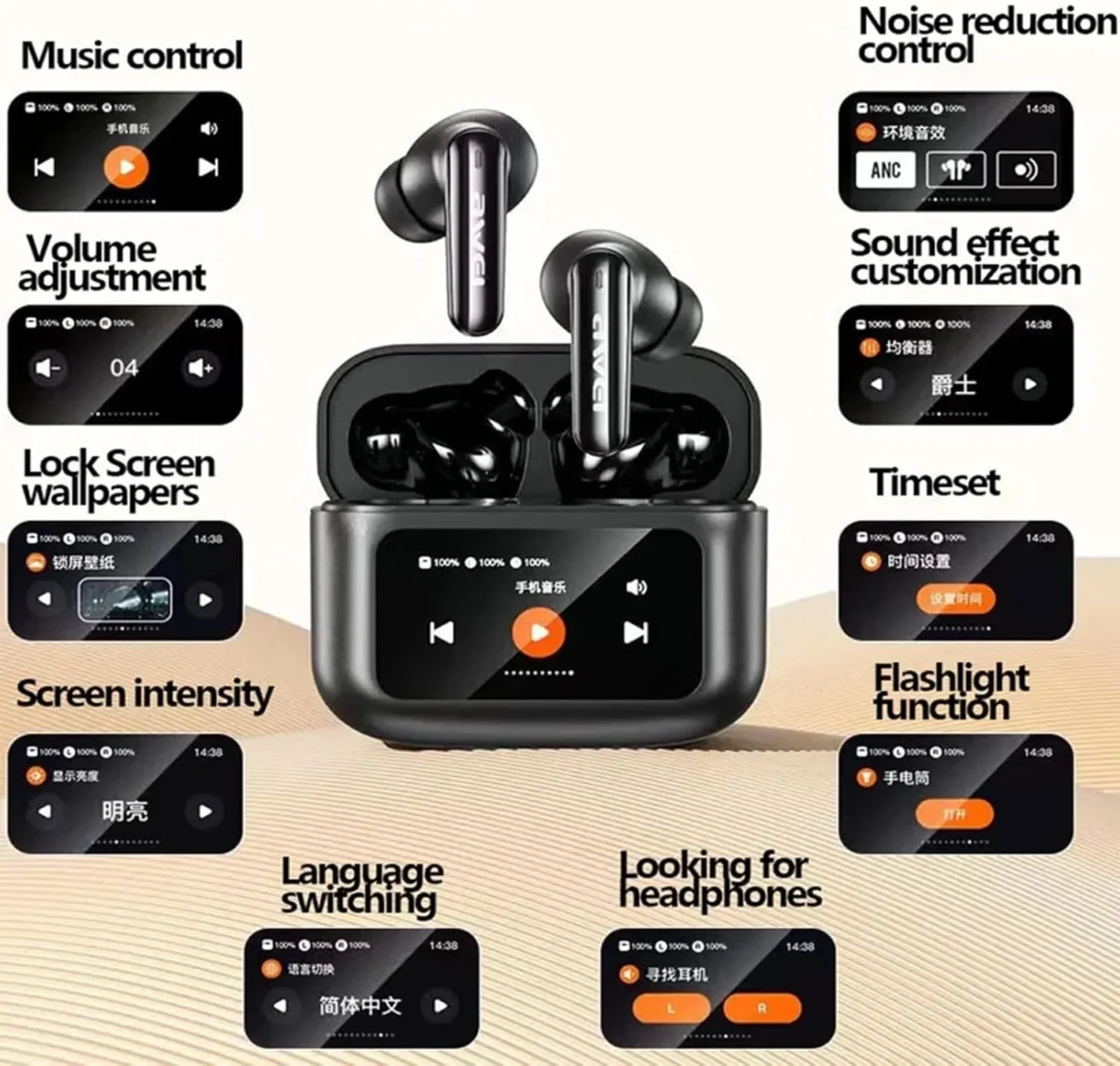 AWEI T96 ANC Wireless Earphones with Bluetooth 5.4 and LED Display - White - Image 3