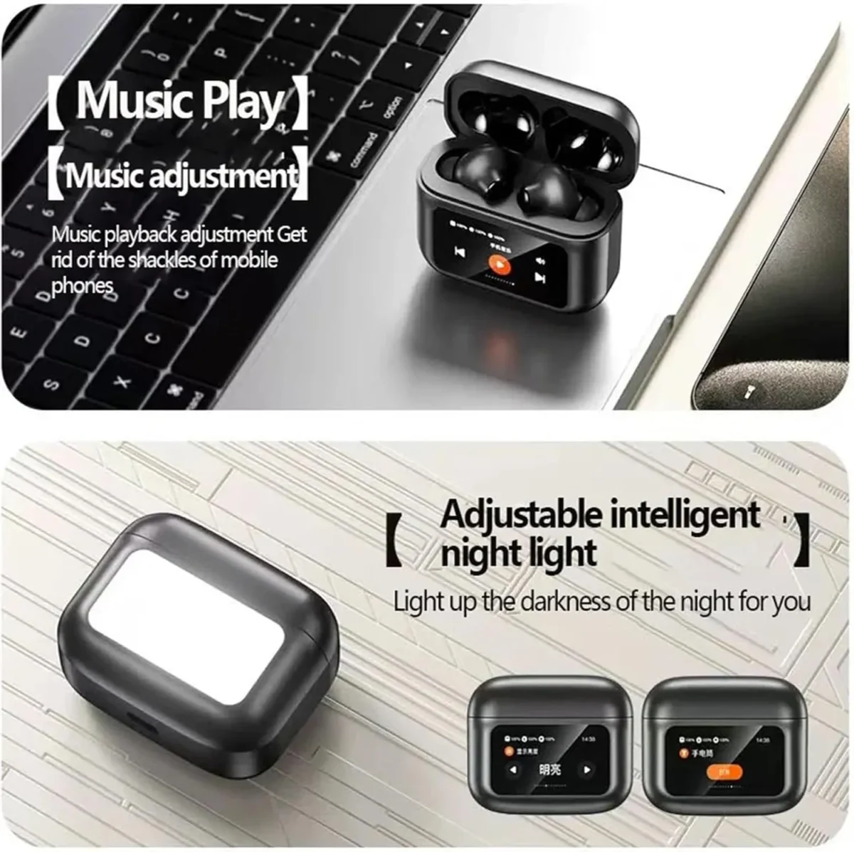 AWEI T96 ANC Wireless Earphones with Bluetooth 5.4 and LED Display - White - Image 4