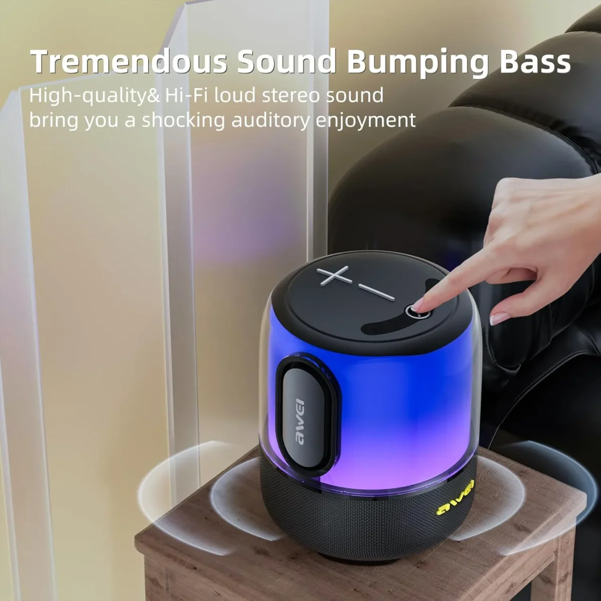 Awei Y669 60W Portable Wireless Bluetooth Speaker - Stereo Sound, Deep Bass, IPX5 Waterproof and RGB Lighting - Image 3