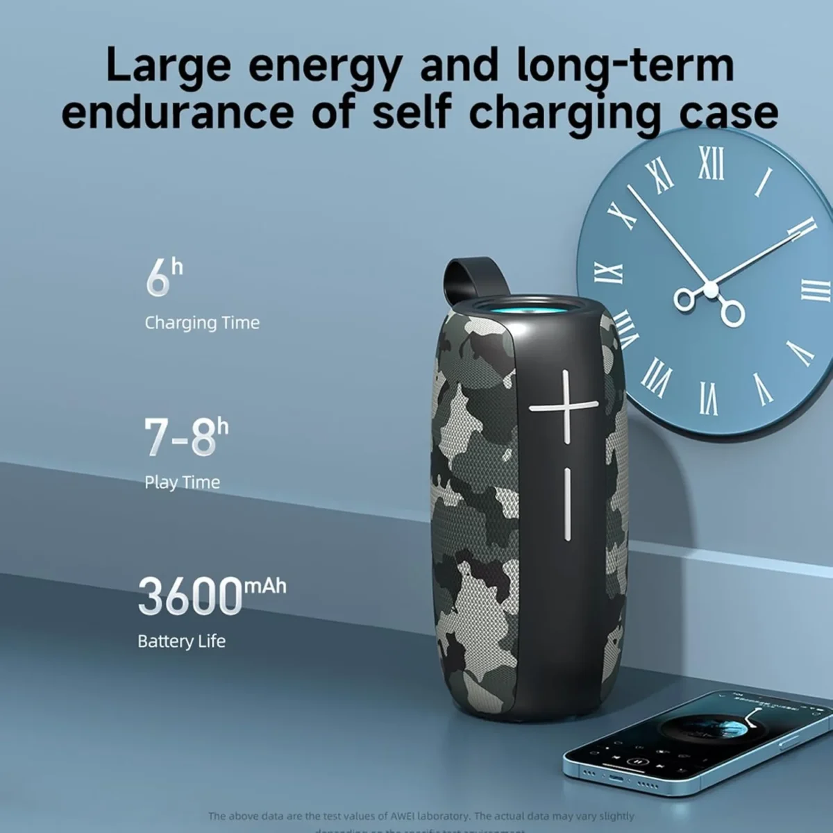 Awei Y370 Portable Waterproof Bluetooth Speaker with LED Light and FM Radio - Black - Image 2