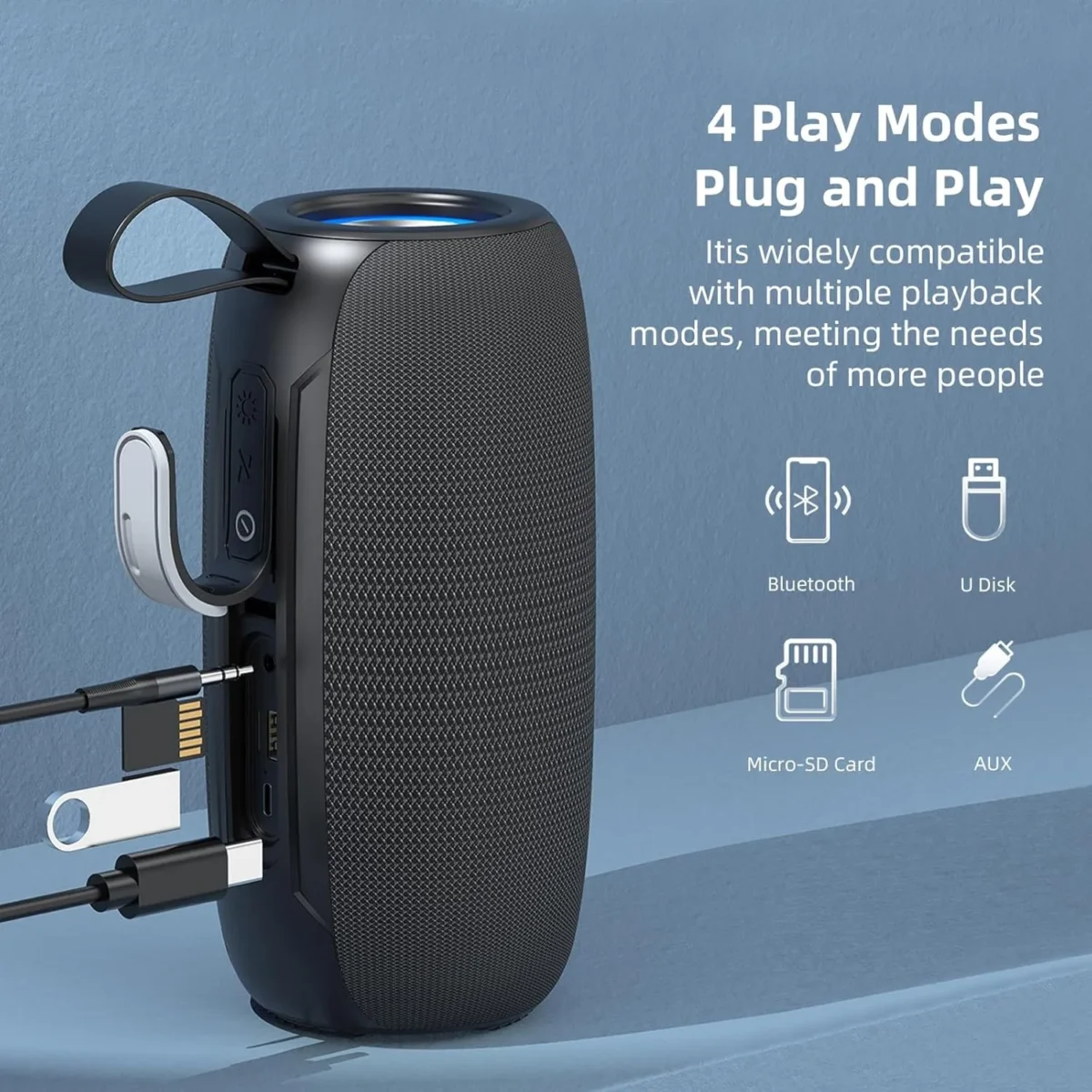 Awei Y370 Portable Waterproof Bluetooth Speaker with LED Light and FM Radio - Black - Image 4