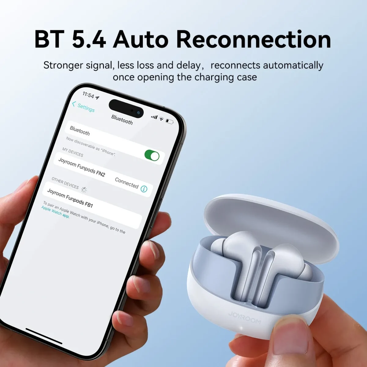 ⁦سماعات أذن لاسلكية Joyroom JR-FN2 Funpods True Wireless بتقنية البلوتوث (أبيض)⁩ - الصورة ⁦2⁩