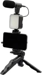 PLOKAMA PK-771 – حامل كاميرا فيديو 5 في 1 مع مقبض تثبيت وميكروفون وإضاءات LED لصناعة المحتوى الاحترافي