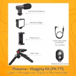 ⁦PLOKAMA PK-771 – حامل كاميرا فيديو 5 في 1 مع مقبض تثبيت وميكروفون وإضاءات LED لصناعة المحتوى الاحترافي⁩ - الصورة ⁦6⁩