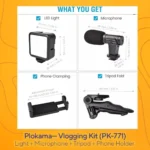 ⁦PLOKAMA PK-771 – حامل كاميرا فيديو 5 في 1 مع مقبض تثبيت وميكروفون وإضاءات LED لصناعة المحتوى الاحترافي⁩ - الصورة ⁦7⁩