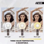 ⁦u20 مصباح حلقي صغير مطور بمشبك مع مصباح LED محمول للموبايل – 4 أوضاع إضاءة ملونة قابلة للتعديل للتصوير والسيلفي⁩ - الصورة ⁦2⁩